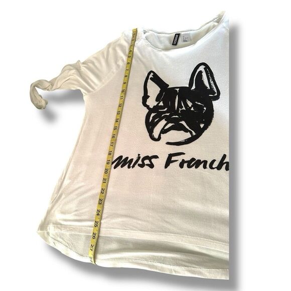 H&M Divided Frenchie White Lightweight Long Sleeve Graphic Tee Large - Picture 7 of 7